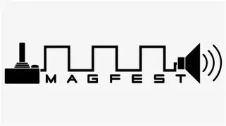 Logo for MAGFest featuring a waveform design with a joystick on the left, a speaker on the right, and the text "MAGFEST" integrated into the waveform.