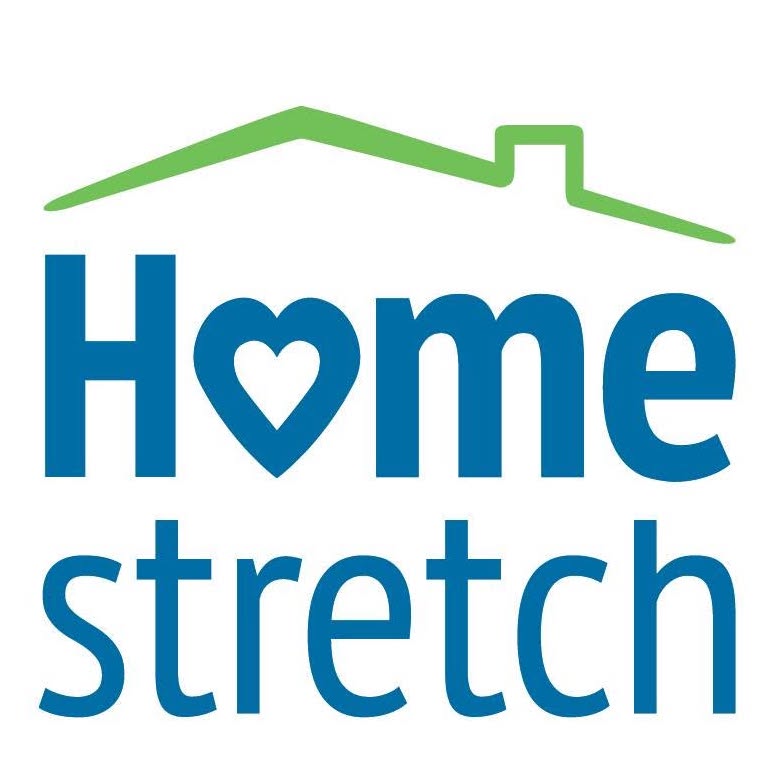 The word "Homestretch" in blue, with a green roof outline above and a heart shape forming the letter "o" in "Home," evokes warmth and connection—making it a perfect symbol for Live Streaming for Wedding events.