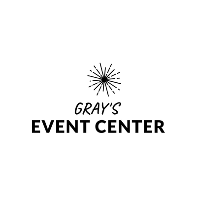 Logo for Gray's Event Center featuring a stylized burst graphic above the name in bold, black text on a white background.