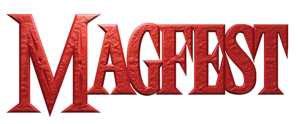 Red 3D text reading "MAGFEST" in a bold, stone-like font on a white background, reminiscent of the dynamic visuals used to promote innovative experiences like Live Streaming for Wedding events.