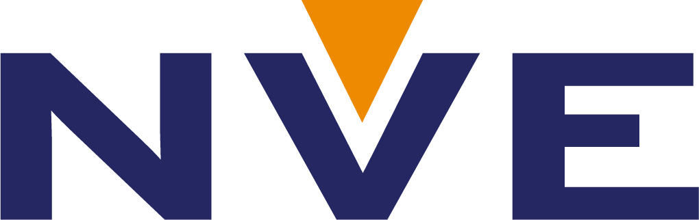NVE logo with bold dark blue letters "NVE" and an orange downward-pointing triangle above the letter "V" on a light background—perfect for branding your Live Streaming for Wedding events.