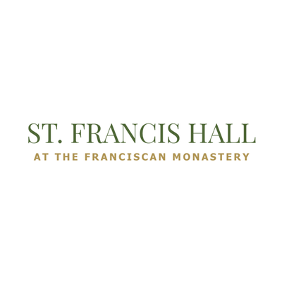 Logo reading "St. Francis Hall at the Franciscan Monastery" with green and brown text on a white background.